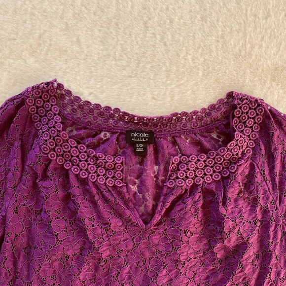 2/$18🌴 Purple Floral Lace Crochet Tunic Top Women’s Size Small - Picture 3 of 11